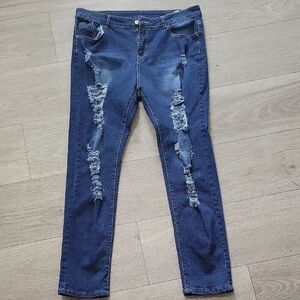 Stylish Blue Distressed Women's Jeans